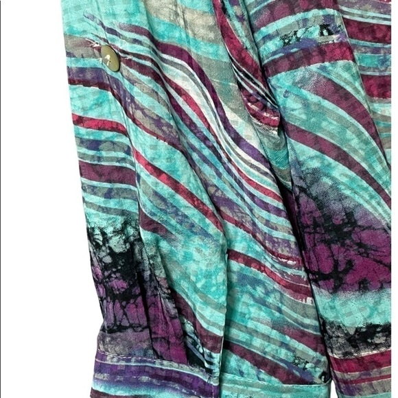 Kim Rogers V-neck 3/4 Sleeve Blouse Wave Print teal/plum women’s 3X - Picture 6 of 7